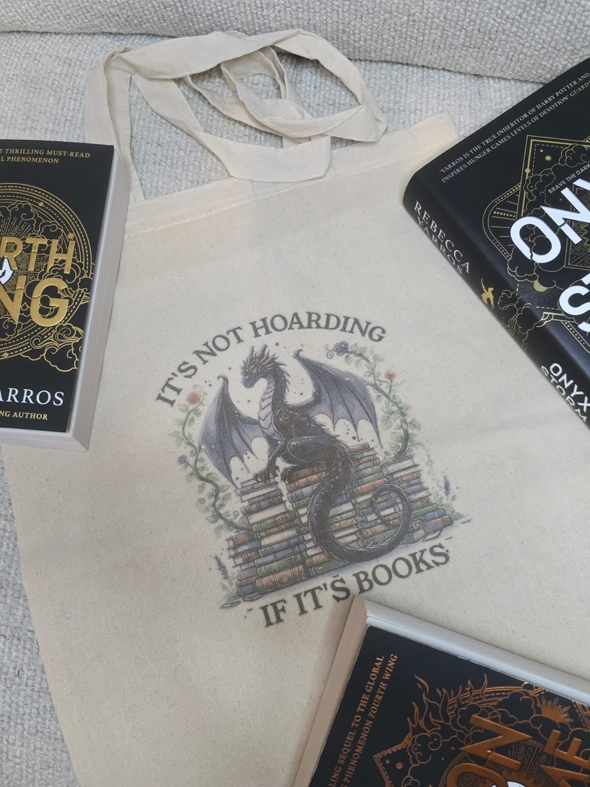Fourth Wing Inspired Dragon Book Tote Bag