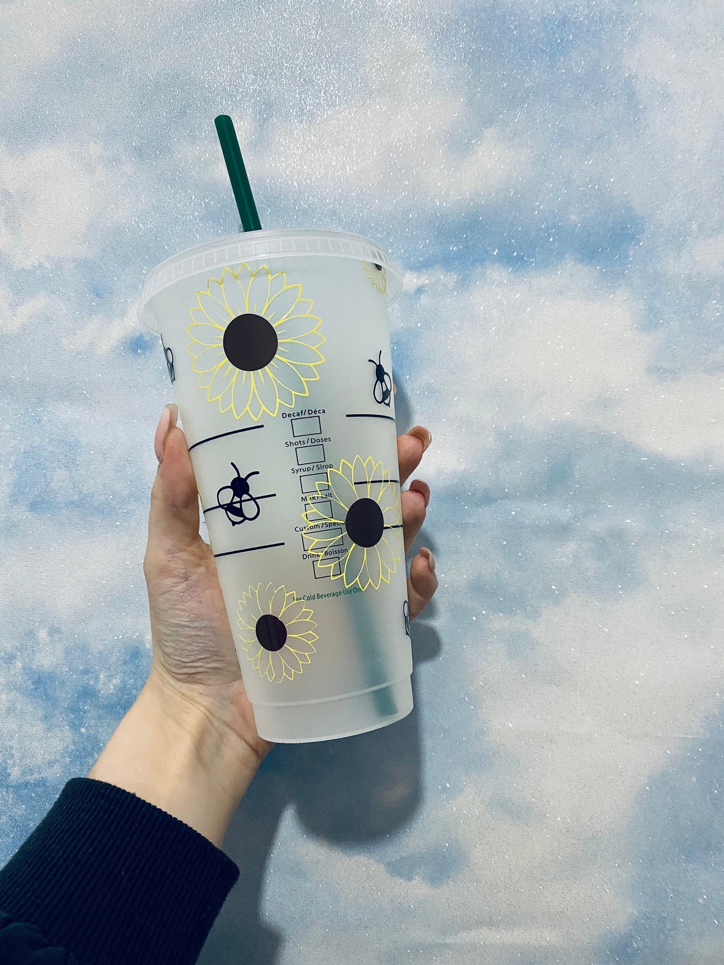Summer Sunflower 24oz Reusable Cold Cup, Starbucks Style