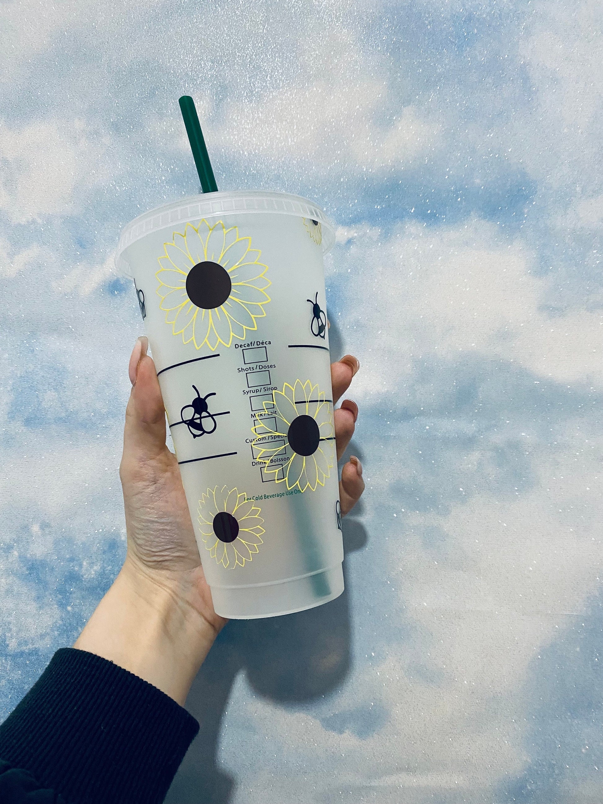 Summer Sunflower 24oz Reusable Cold Cup, Starbucks Style