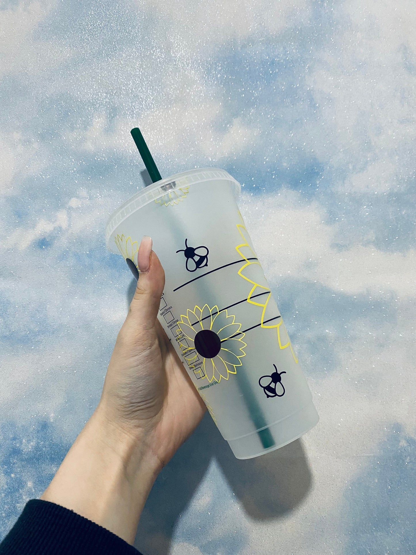 Summer Sunflower 24oz Reusable Cold Cup, Starbucks Style