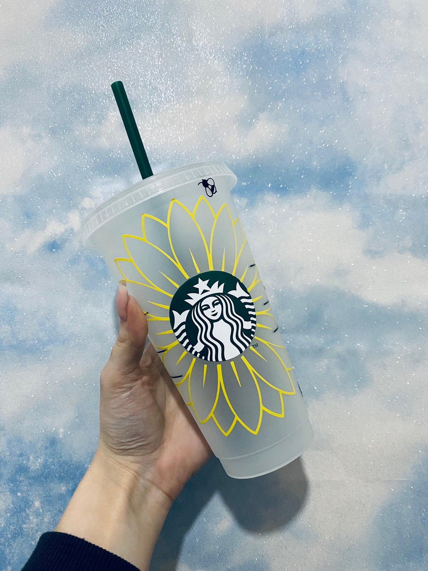 Summer Sunflower 24oz Reusable Cold Cup, Starbucks Style
