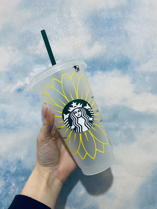 Summer Sunflower 24oz Reusable Cold Cup, Starbucks Style