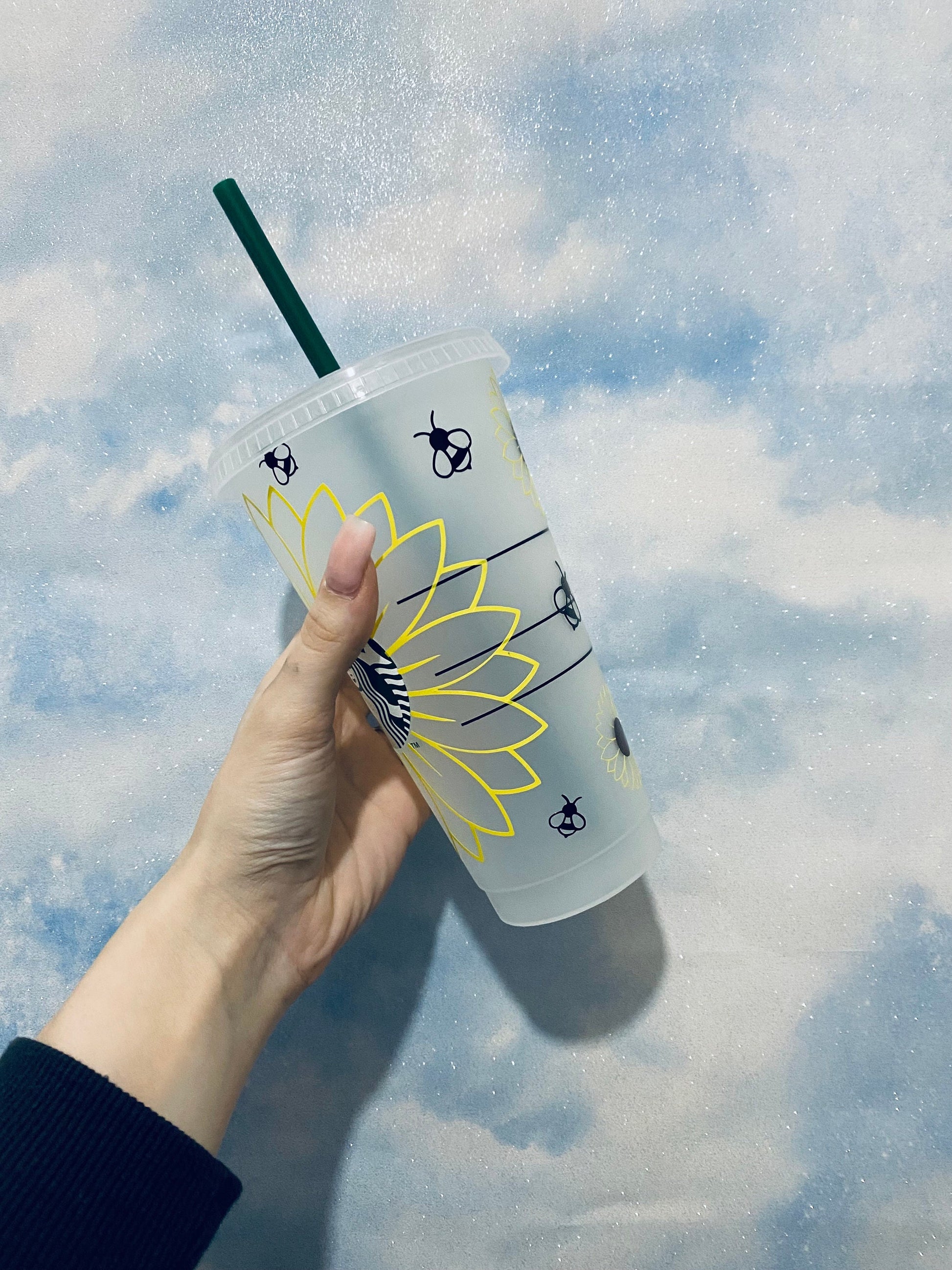 Summer Sunflower 24oz Reusable Cold Cup, Starbucks Style