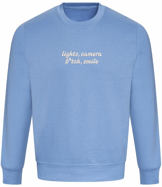 Embroidered 'Lights, Camera, B*tch, Smile' Sweatshirt